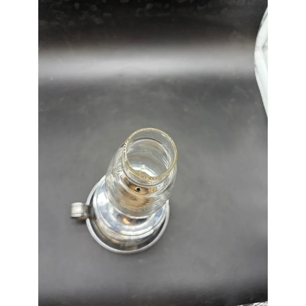 Vintage Miniature Chrome Oil Lamp with Glass Chimney Finger Hold Base